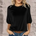thumbnail image 2 of Diufon Women's Velvet Tops Fall Winter Cropped Lantern 3/4 Sleeve Crewneck Shirts Solid Color Tunic Warm Blouse, 2 of 6