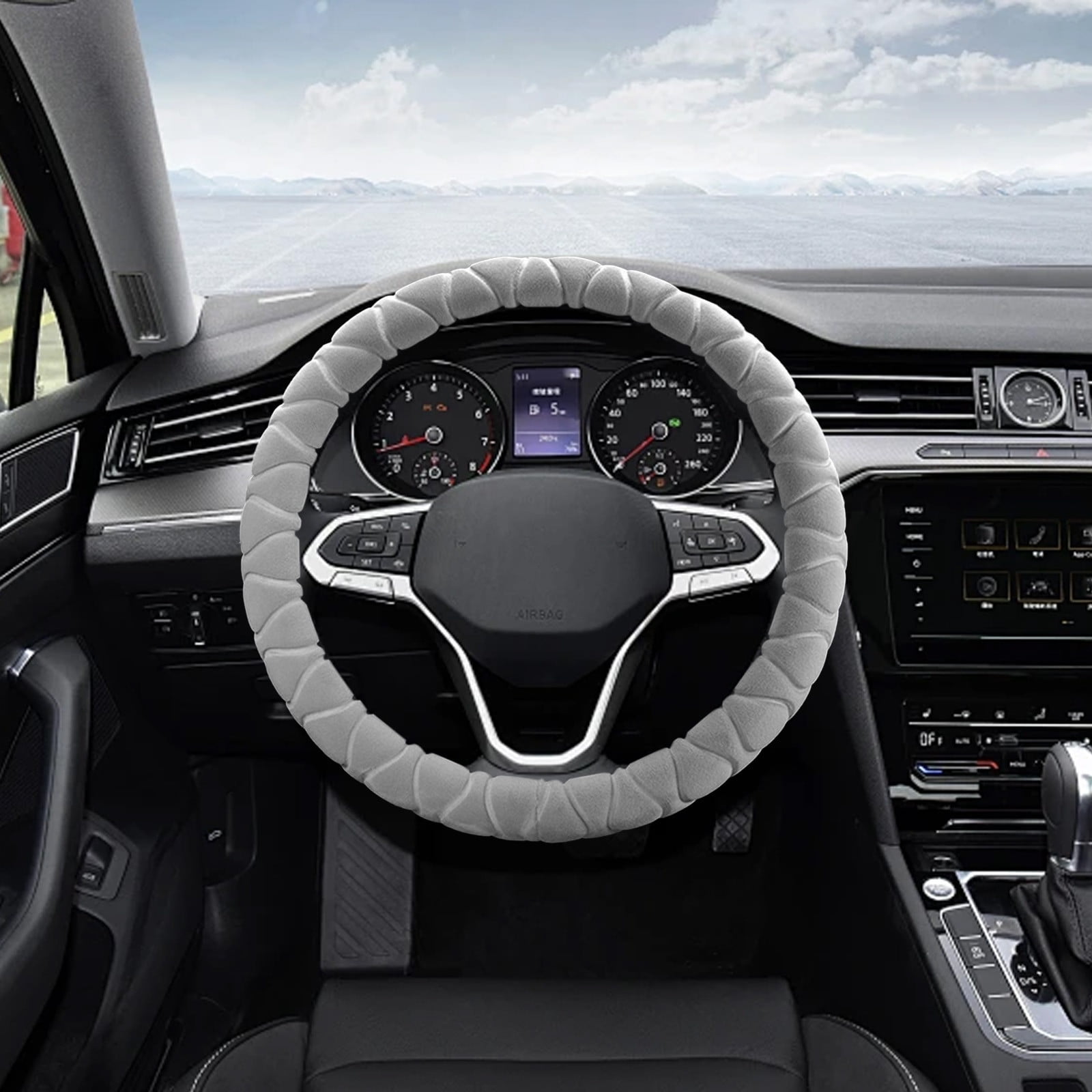 Kbndieu Car Steering Wheel Cover Women Man, Fluffy Plush for Winter Warm, Fuzzy Steering Wheel Protector, Universal 14-15 Inch, Soft & Non-Slip, Lovely Decor Winter Car Accessories (Gray)
