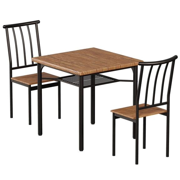 Goldensoil 3 Piece Modern Dining Set, Space Saving, 1 Table & 2 Chairs, Black & Brown
