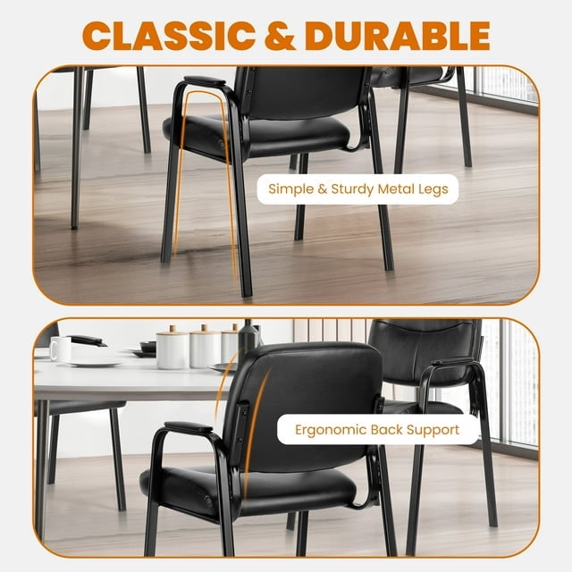 Guest Reception Desk Chairs Without Wheels for Waiting Room, Restaurant, Library, Barber Store,Black-2P