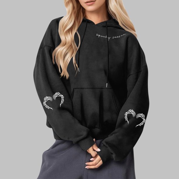 Heisall Womens Hoodies Halloween Print Hooded Longline Sweatshirts Long Sleeve Pocket 2025 New Arrival Autumn Winter