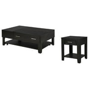 Maykoosh Suburban Soiree 2 Piece Ash Gray Wooden Lift Top Coffee and End Table Set with Tempered Glass Top and Drawer