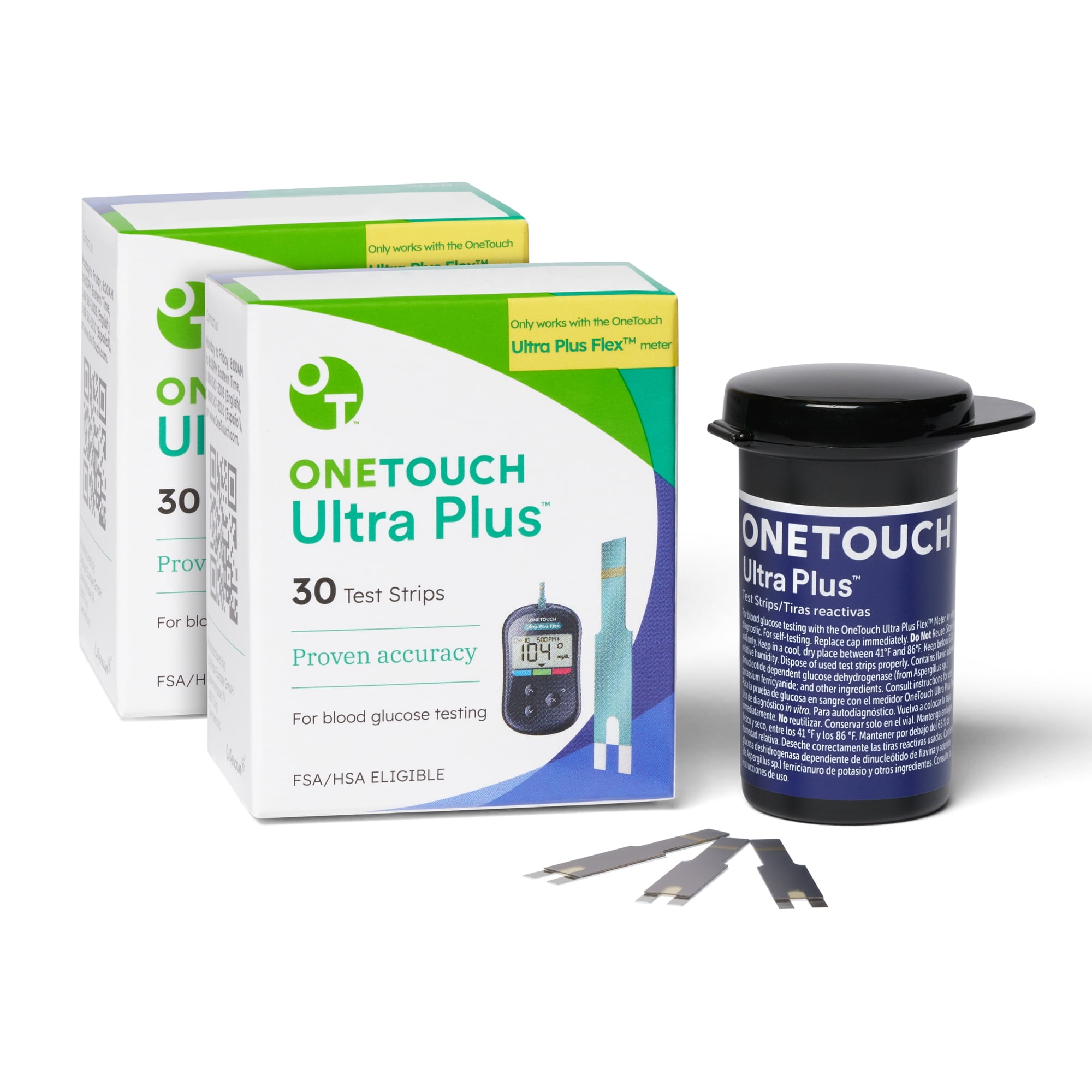 OneTouch Ultra Plus Test Strips - 60 Count - Diabetic Test Strips for Blood Glucose Meter & Daily Blood Sugar Levels - 30 Count/Pack (2 Pack)
