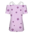 thumbnail image 5 of Summer Saving Wycnly Womens Tops Daisy Print Short Sleeve V-Neck Tee Shirts Summer Sexy Lace Trim Cold Shoulder Strap Tunic Blouse Purple L Clothes, 5 of 5
