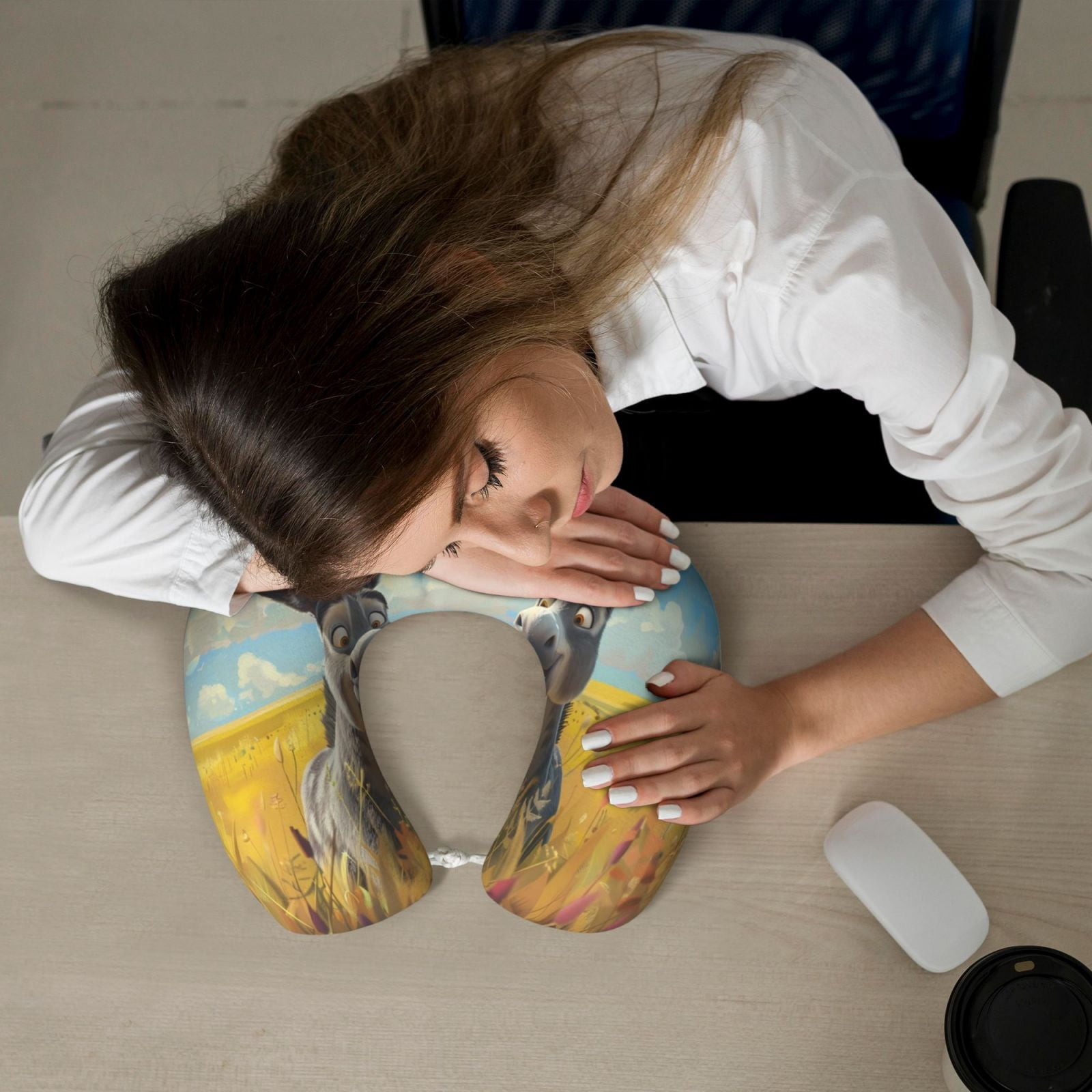 Xecao Funny Countryside Donkey Print Memory Foam Cervical Neck Pillow Versatile U-Shaped Pillows for Home,Office,Camping,Travelling,Soft Washable Cover