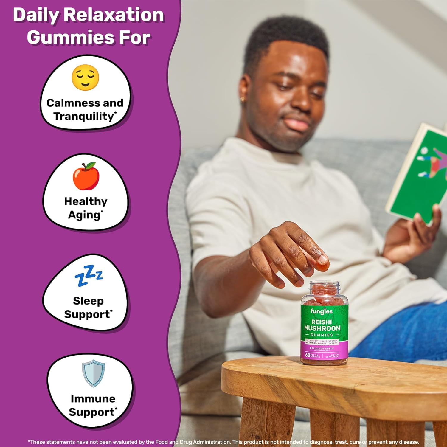 Fungies Reishi Mushroom Gummies, Supports Relaxation, Healthy Aging, Sleep, Supplement, 30 Count