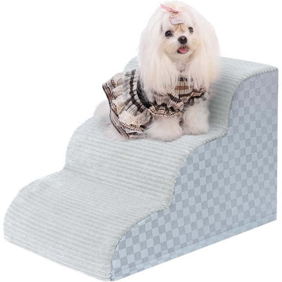 Dog Stairs Ramp for Couch 15.7" H, 3-Step Pet Stairs for Small Dogs with High Density Foam, Dog Slope Stairs with Durable Non-Slip Bottom for Puppy Grey