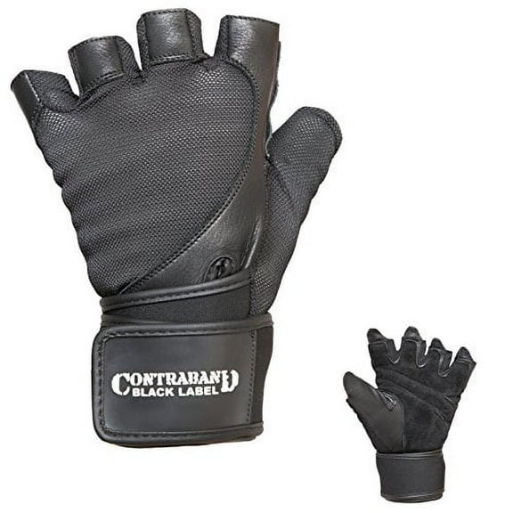 Contraband Black Label 5730 Mens Stretch Fit Wrist Wrap Gloves W/Split Leather Palm (Pair)