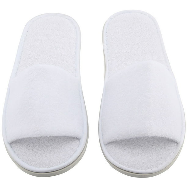 Dptalr 5 Pairs Spa Hotel Guest Slippers Open Toe Towelling Disposable Terry Style White