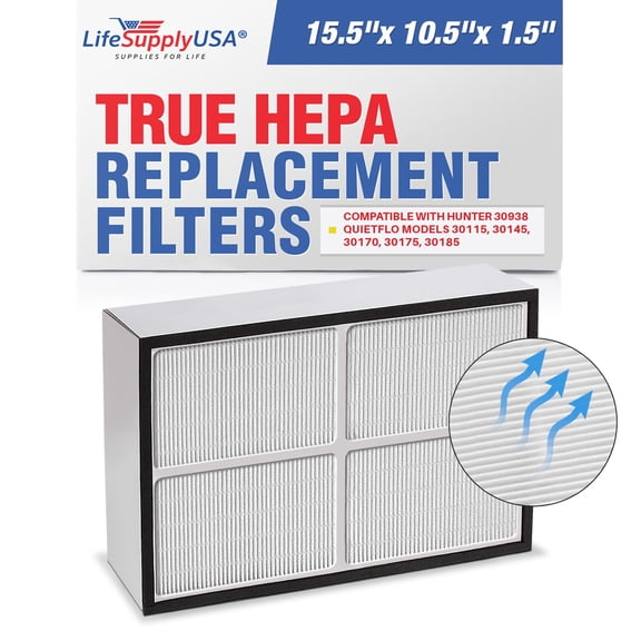 30938 True HEPA Filter Replacement Compatible with Hunter QuietFlo 30115, 30145, 30170, 30175, 30185 Air Purifiers by LifeSupplyUSA