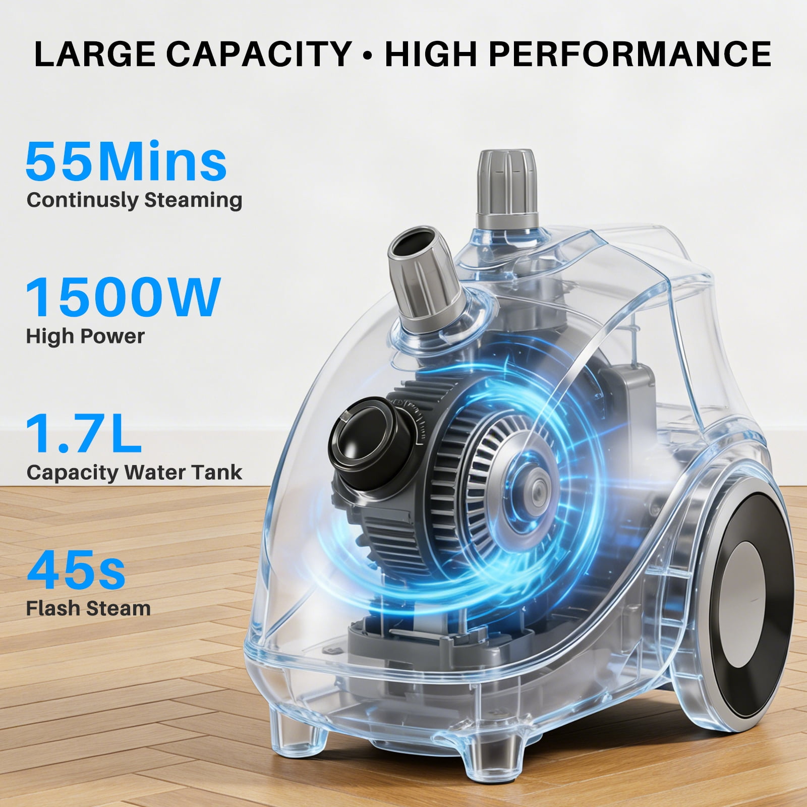 Beddle Steamer for Clothes with Stand,1500W Powerful Garment Steamer with Roll Wheels, 1.7 L Water Tank,Auto Shut-off