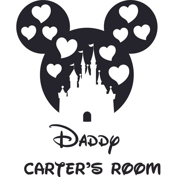 Castle Heart Cartoon Design Customized Name Wall Decal - Custom Vinyl Wall Art - Personalized Name - Baby Girl Boy Bedroom Wall Decal Room Decor Wall Sticker Decoration Size (8x10 inch)