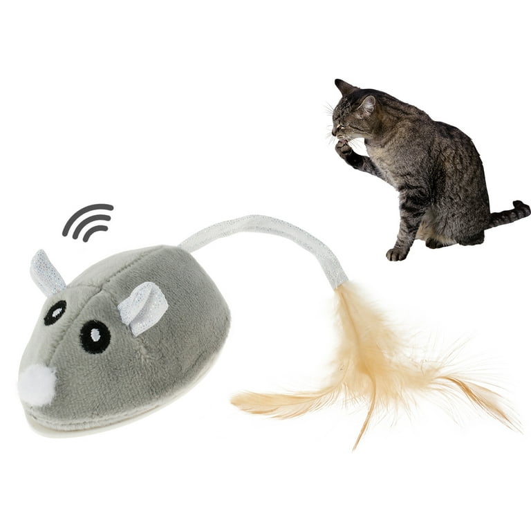 Interactive Cat Toys Mouse for Indoor Cats Rechargeable LED Cat Mouse Toy  Feather Tail with Beel Lifelike Electric Automatic Moving Mouse Cat Toy for