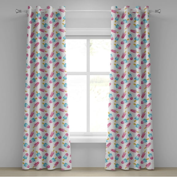 Ambesonne Ice Cream Grommet Curtain, Watercolor Popsicles, 50" x 96", Earth Yellow Pale Blue