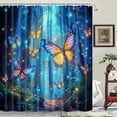 thumbnail image 7 of Navy Blue Shower Curtain Magic Fairy Tale Gemstone Blue Forest Funny Butterfly Shower Curtain for Bathroom, Modern Fabric Cloth Waterproof Bath Curtain with Hooks, 7 of 7