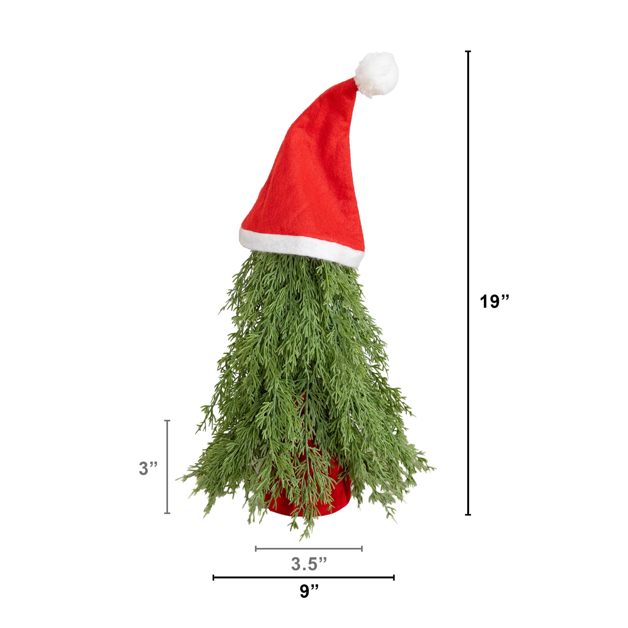 19in. Artificial Down Swept Christmas Tree with Santa Hat Topper