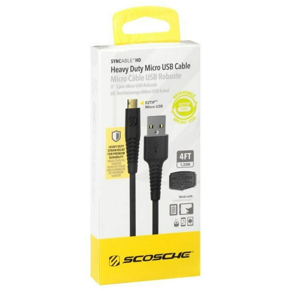 Scosche HDEZ4I 4 ft. Syncable HD Heavy Duty Micro USB Charge & Sync Cable, Black