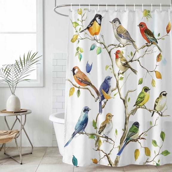 Bird Leaf Waterproof Fabric Shower Curtain,Spring Summer Tree Branch Farmhouse Retro Waterproof Fabric Shower Curtain for Bathroom Curtains Bathtubs Hotel Shower Curtains with 12 Hooks Stall 48x72in