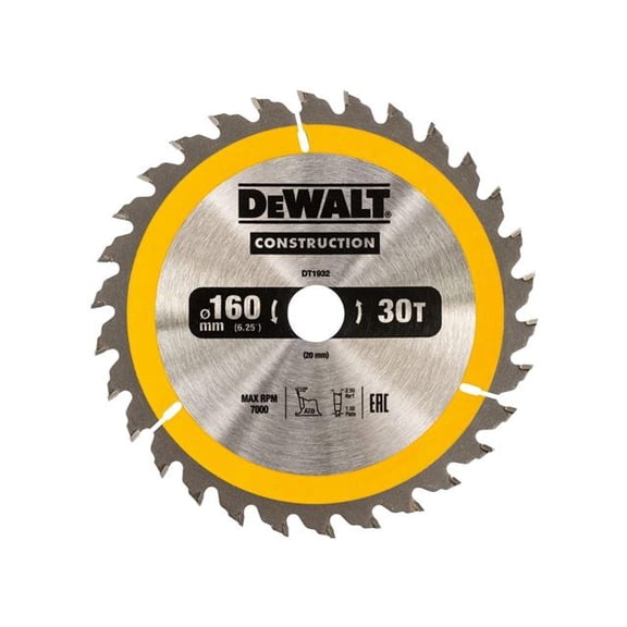 DEWALT - Portable Construction Circular Saw Blade 160 x 20mm x 30T