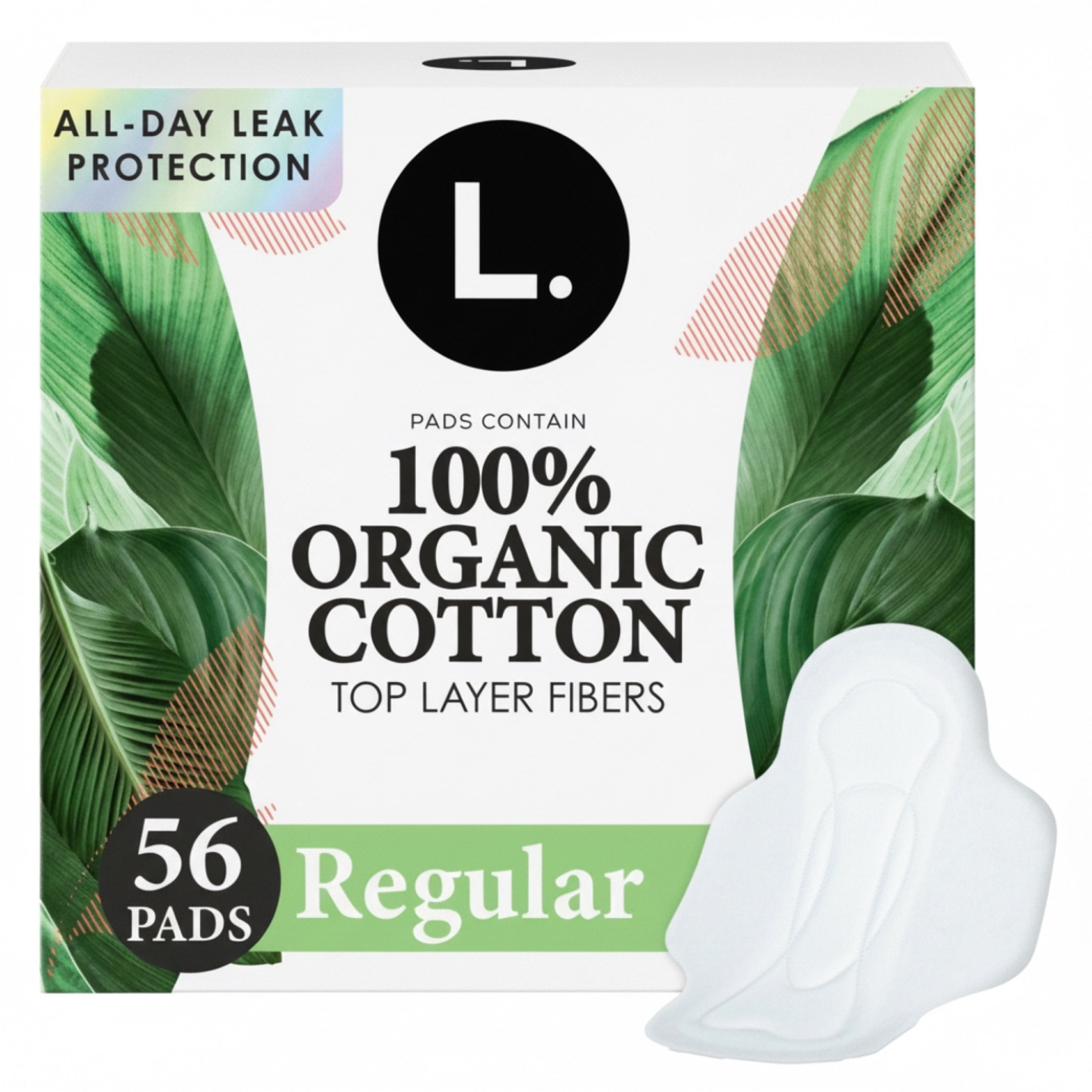 (4 pack) L. Ultra Thin Pads, Organic Cotton Top Layer, Regular, 56 count