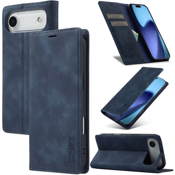 LC.IMEEKE Leather For iPhone Air Case, Flip Wallet Leather Case with Card Holder Magnetic Closure Shockproof Kickstand Protective Phone Cases Cover For iPhone Air,Blue,For iPhone Air