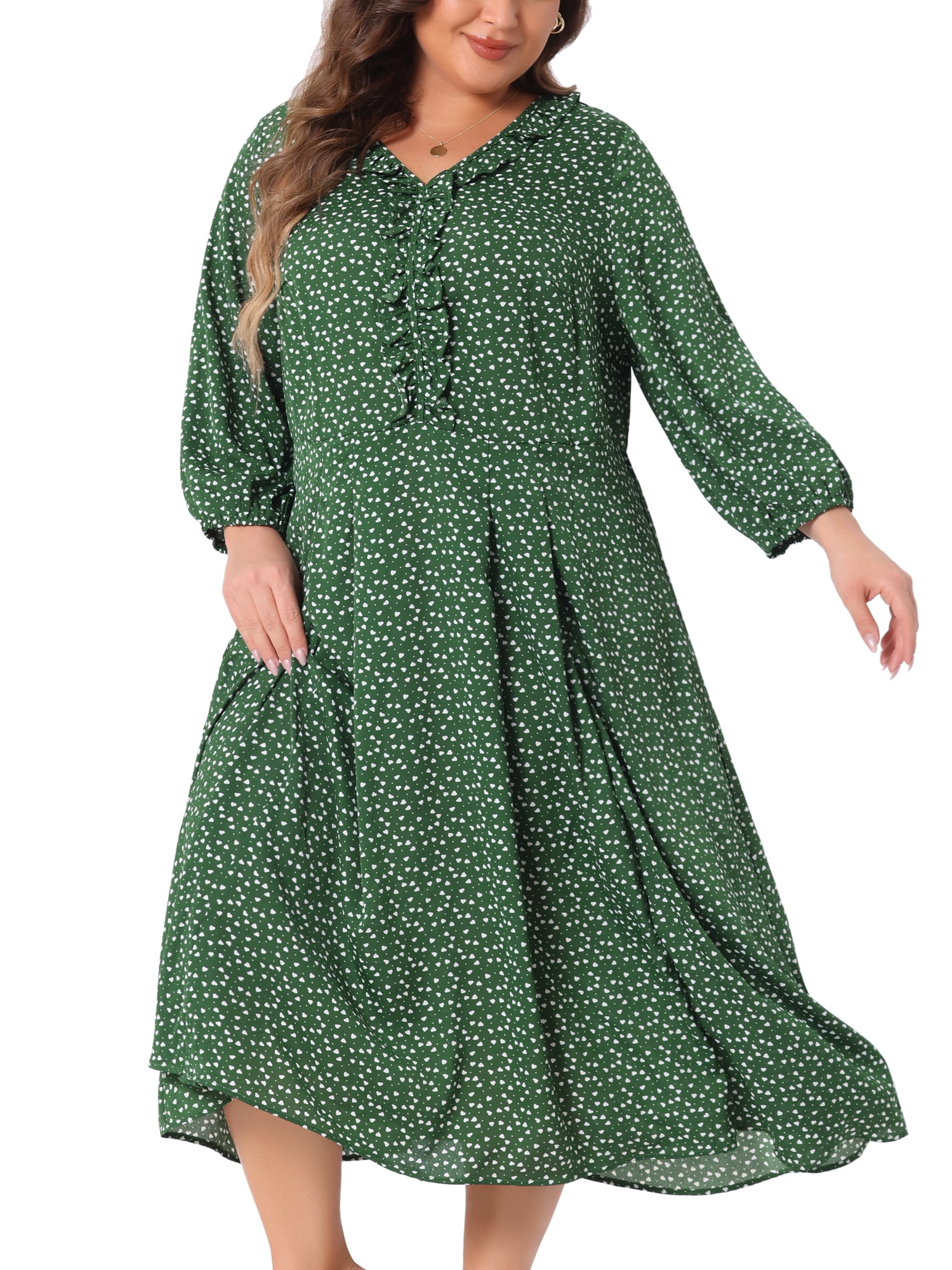 DARING DIVA Plus Size Elbow Sleeve Sweetheart Midi Ruffle Dress 4X Green