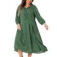 thumbnail image 2 of DARING DIVA Plus Size Elbow Sleeve Sweetheart Midi Ruffle Dress 1X Green, 2 of 6