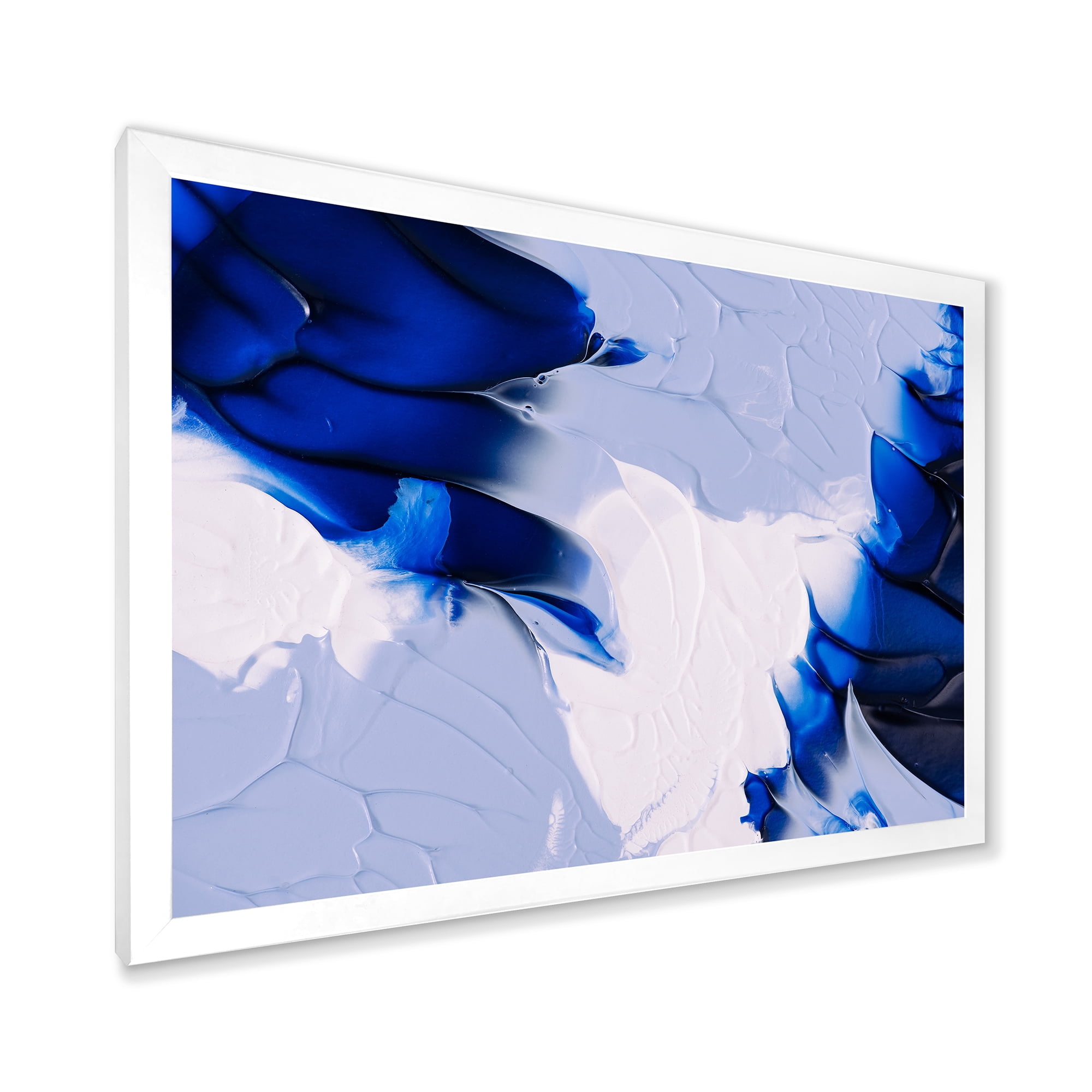 Designart 'Abstract White and Blue Grey Waves' Modern Framed Art Print
