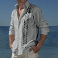 thumbnail image 2 of Stamzod Mens Cotton Linen Shirts Long Sleeve Button Down Cuban Guayabera Shirts for Men Lightweight Breathable Print Casual Beach Shirt, 2 of 6