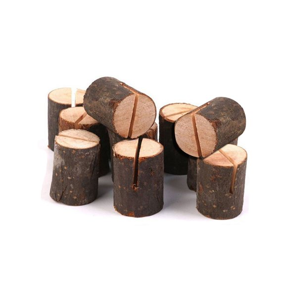 WESIEVYA 12Pcs Table Name Holder for Wedding Party Coffee Wooden Bark Memo Holder Stump Shape