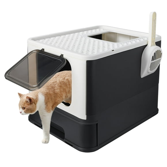 Foldable Cat Litter Box, 20"Lx16"Wx15"H Extra Large Enclosure Toilet, Top Entry Kitty Litter Box with Lid and Scoop