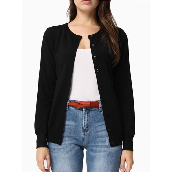 Women's Crew Neck Button Down Long Sleeve Cardigan Sweater