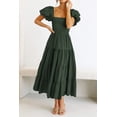 thumbnail image 3 of Vestido Midi PRETTYGARDEN de Manga Abullonada con Cuello Cuadrado en Verde Militar, 3 of 8