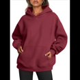 thumbnail image 4 of Sudadera Informal de Larga con Capucha para Mujer, Jersey de y Otoño con Bolsillos. Vino Tinto M, 4 of 9