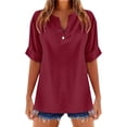 thumbnail image 3 of Kcolen Women's Dressy Casual Blouses To Wear with Jeans Summer Solid Color Short Sleeve T-Shirts V Neck Comfy Trendy Pullovers Loose Fit Fashion Blouse for Women, 3 of 5