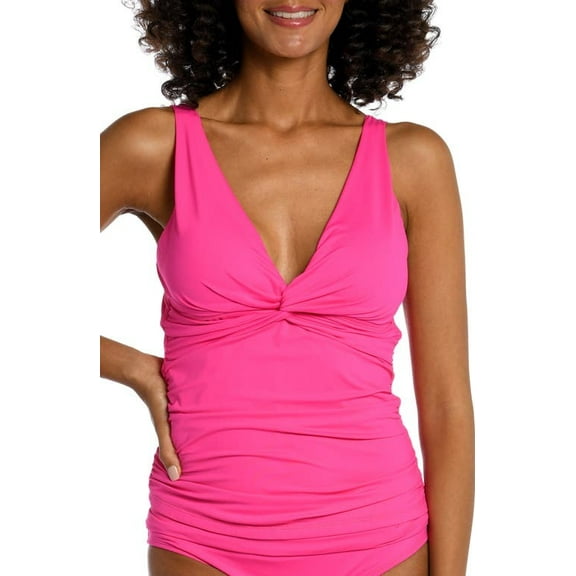La Blanca Women's Over-The-Shoulder Twist-Front Tankini Top (6, Pop Pink)