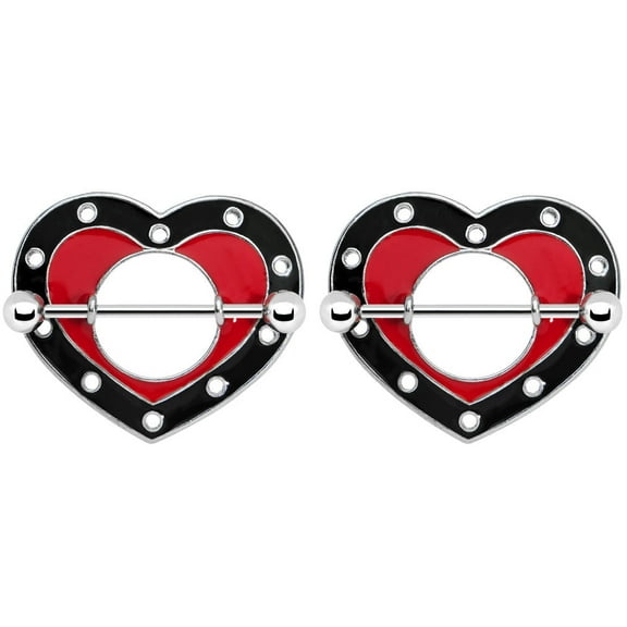 Pair of Nipple Piercing Shields 14G Enamel Hearts Surgical Steel