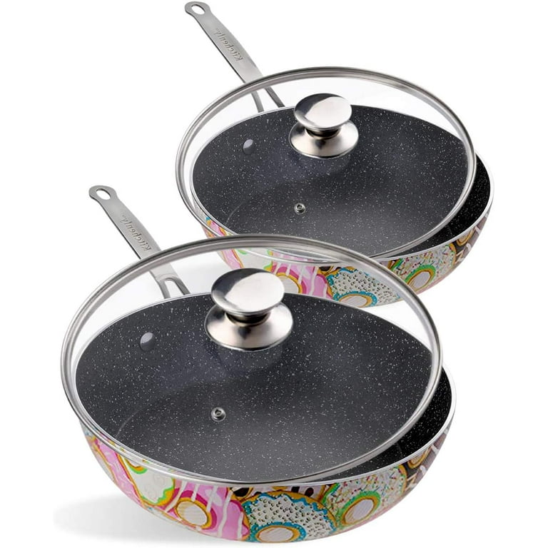 Kitchenly Nonstick Frying Pans with Lids - Granite Frying Pans with Stone  Coating