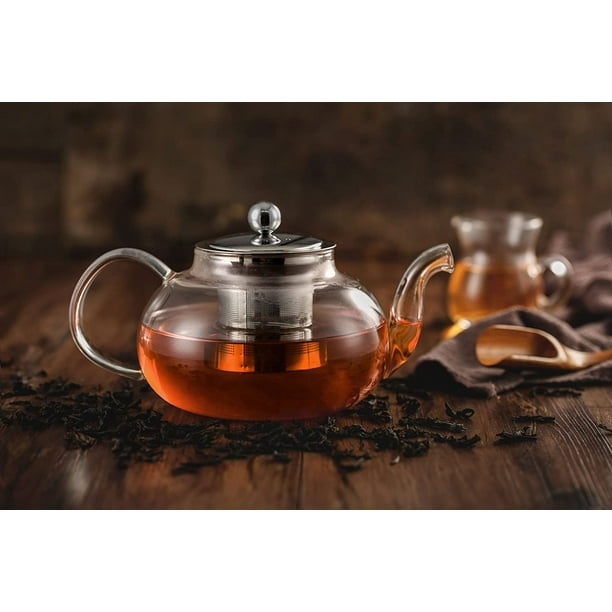 Théière en verre avec infuseur amovible pour thé chaud/glacé avec
