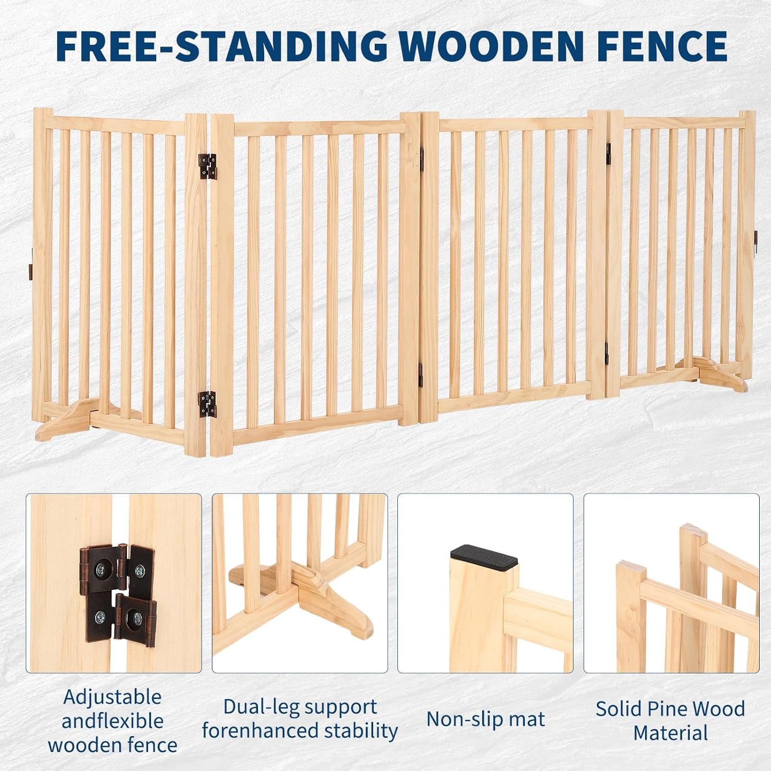 Roromall Wooden Freestanding Dog Gate, Foldable Pet Gate with Support Feet, Indoor Dog Fence for House, Doorways, Stairs, Expandable Pet Fence -4 Panel, 24"H