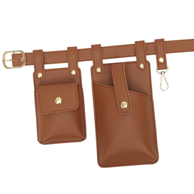 Riñonera de piel sintética resistente, organizador de cintura, multifunción, elegante Marrón claro