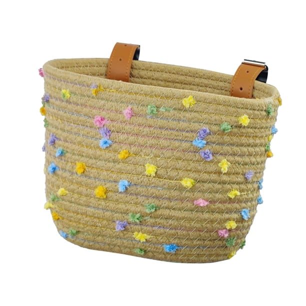 Cesta para bicicleta infantil con correas ajustables, portaequipajes desmontable y bolsa decorativa. Caqui
