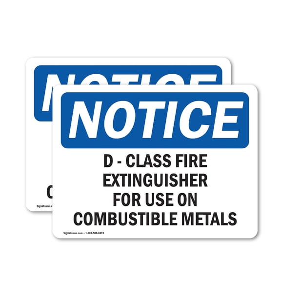 (2 Pack) D-Class Fire Extinguisher For Use On Combustible OSHA Notice Sign