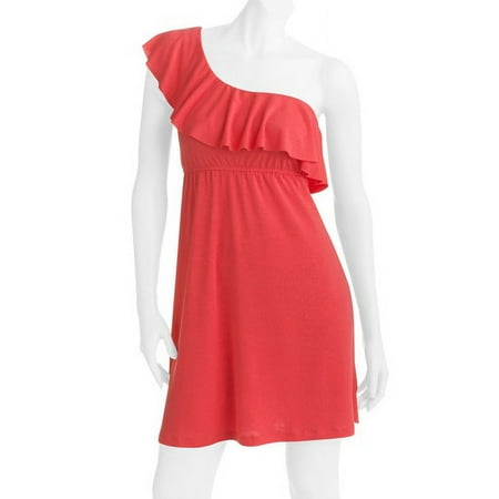 Juniors Plus Knit One Shoulder Ruffle Dress