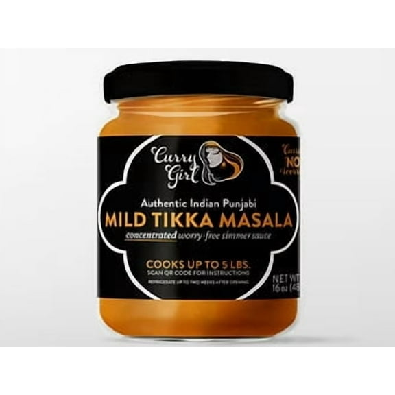 Curry Girl Tikka Masala Sauce, Mild, 16 oz – Authentic Indian Simmer Sauce, Serves Up to 5 lbs Protein, All Natural, Gluten‑Free, Vegetarian
