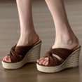 thumbnail image 5 of Hopeusnice Slippers for Women Non-Slip Cloth Materials Summer Shoes Breathable Trendy Soft Wedge High Heel Women's Slippers Open Toe Sandals Roman Elegant Shoes Brown 40, 5 of 6