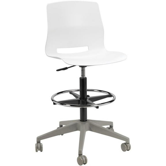 Pemberly Row Contemporary Plastic Mobile Drafting Stool in White