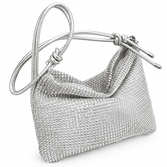 FLORNIX Women's Rhinestones Evening Bag Shiny Dinner Party Wedding Purses Handbag Female Shoulder Bag, Silver