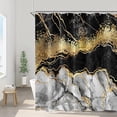 thumbnail image 2 of Black and Gold Marble Shower Curtains Abstract Grey and Golden Ink Art Granite Modern Crystal Bathroom Decor Polyester Fabric (72"x72) Includes Hooks Luxurious and Contemporary, 2 of 6