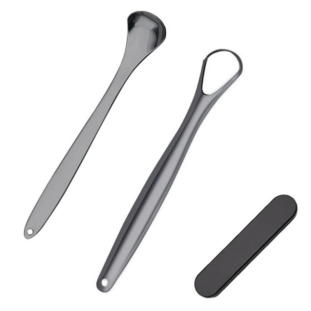 Paquete de 2 raspadores de lengua de acero inoxidable quirúrgico, útiles para adultos y niños. Reducen el mal aliento y mejoran la higiene bucal.